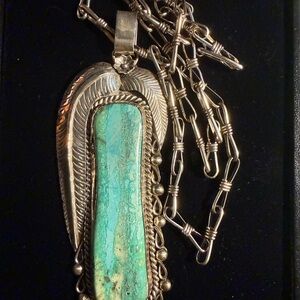 Authentic Native American Sterling Silver and Turquoise Pendant Necklace